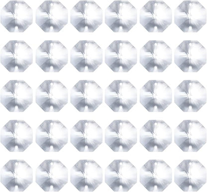 PATIKIL K9 Crystal Octagon Beads 2 Holes Pendants, 60 Pack 18mm Chandelier Prisms Parts Ornaments Hanging Beads for DIY Arts Crafts Decoration, Clear
