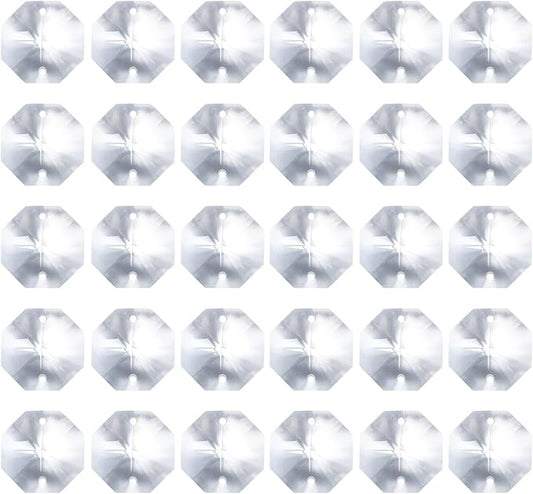 PATIKIL K9 Crystal Octagon Beads 2 Holes Pendants, 60 Pack 18mm Chandelier Prisms Parts Ornaments Hanging Beads for DIY Arts Crafts Decoration, Clear