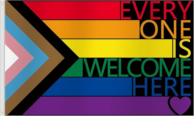 Pride Flags 3x5 Ft Everyone is Welcome Here Pride Decorations Outdoor Hanging LGBTQ Rainbow Gay Porgress Pride Flag Party Supplies for Indoor Outdoor Garden,Lawn,Yard, Parade Decor