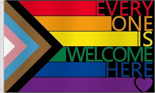 Pride Flags 3x5 Ft Everyone is Welcome Here Pride Decorations Outdoor Hanging LGBTQ Rainbow Gay Porgress Pride Flag Party Supplies for Indoor Outdoor Garden,Lawn,Yard, Parade Decor