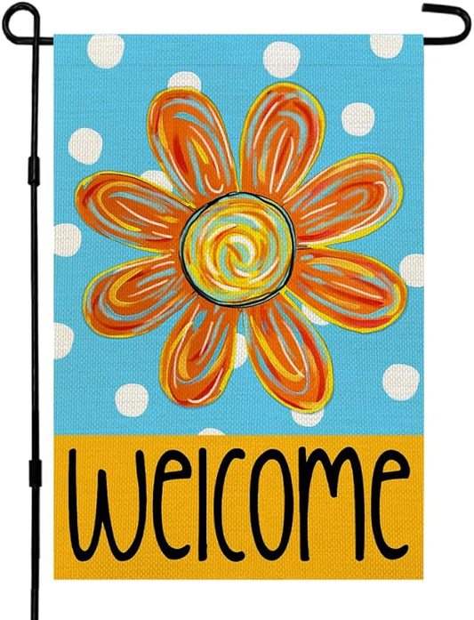 CROWNED BEAUTY Summer Floral Garden Flag Double Sided 12x18 Inches Small Burlap Seasonal Welcome Yard Porch Decoration for Outside (Blue) CF1838-12