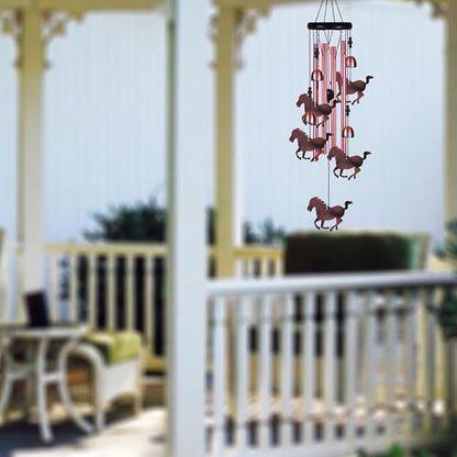 Outdoor Horse Wind Chimes Indoor Decor - Hand-Made Mobile Romantic Windcatcher, Horse Chimes, 28" Horse Wind Chimes for Home, Balcony, Tree, Patio, Garden Decoration, Gift for Mom(4 Tubes, 5 Horses)