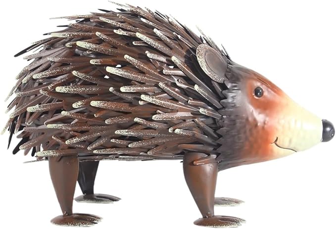 Lifelike Hedgehog Metal Sculpture – Painted Iron Animal Statue for Indoor/Outdoor Garden & Floor Decor, 33cm