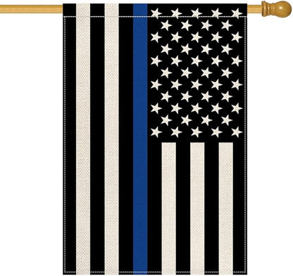 AVOIN colorlife Thin Blue Line House Flag 28x40 Inch Double Sided, American Stars and Stripes Police Officers Solidarity Yard Outdoor Decoration