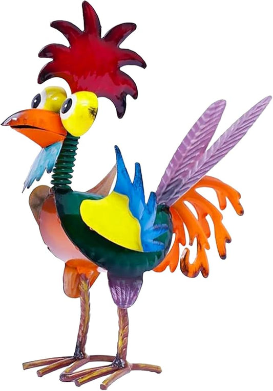 7.9" Garden Rooster Statues Sculpture, Metal Rooster Statues, Outdoor Animal Statue, Chicken Ornaments Yard Art for Backyard Patio Lawn Decorations (Green)