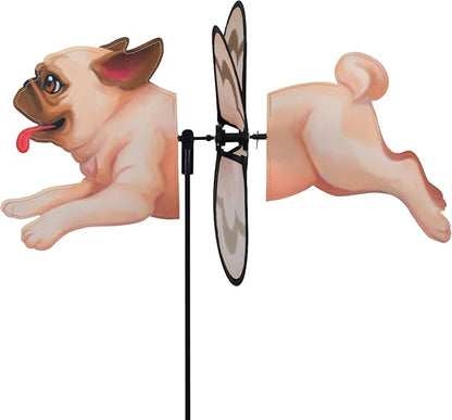 Premier Kites Petite Spinner Pug – Whimsical Wind Spinner for Yard & Garden, Durable Weather-Resistant Fabric, Easy to Assemble, Outdoor Decor for Patios, Lawns, & Fairy Lovers