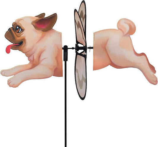 Premier Kites Petite Spinner Pug – Whimsical Wind Spinner for Yard & Garden, Durable Weather-Resistant Fabric, Easy to Assemble, Outdoor Decor for Patios, Lawns, & Fairy Lovers