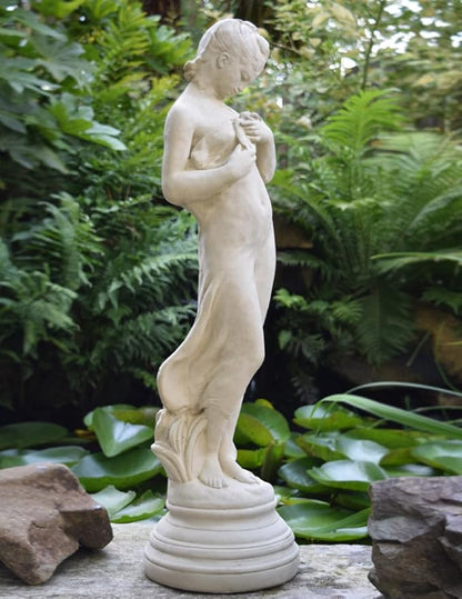 Modern Artisans Classic Victorian Style Girl with Dove Cast Stone Garden Muse Statue, 28", American Made