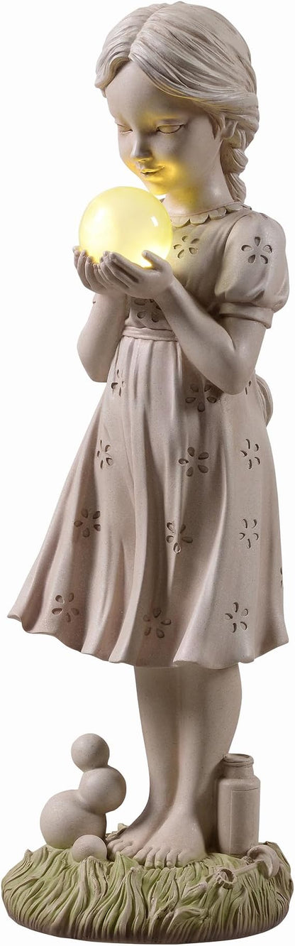 Hi-Line Gift Ltd. Girl Holding Bubble Lighted Garden Statue Solar Powered LEDs
