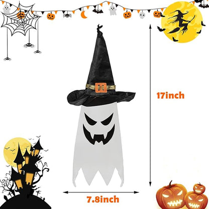 Halloween Decorations Outdoor, 5 PCS Hanging Lighted Glowing Ghost Witch Hat Outdoor Ornaments, Halloween Decor for Party Home Tree Garden Yard Party Favors