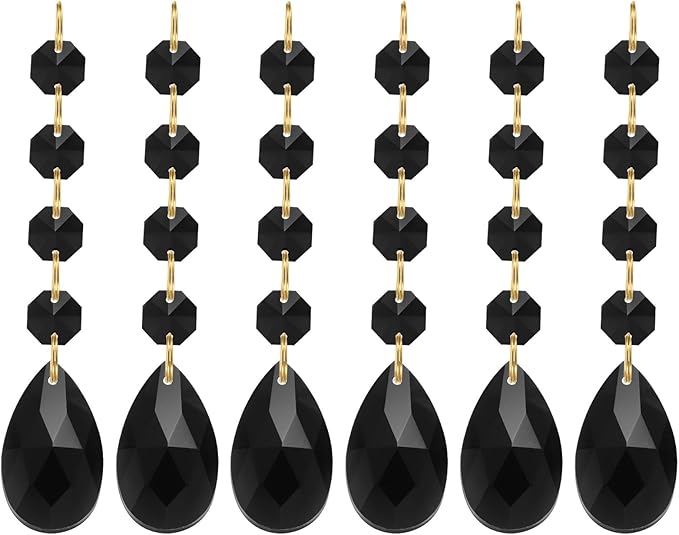 PATIKIL Teardrop Crystal Chandelier Pendants Beads, 6 Pack 120mm Length 38mm Chandelier Prisms Parts Ornaments Hanging Beads for DIY Arts Crafts Decoration, Black