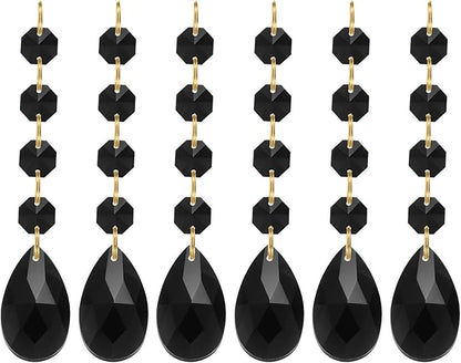 PATIKIL Teardrop Crystal Chandelier Pendants Beads, 6 Pack 120mm Length 38mm Chandelier Prisms Parts Ornaments Hanging Beads for DIY Arts Crafts Decoration, Black