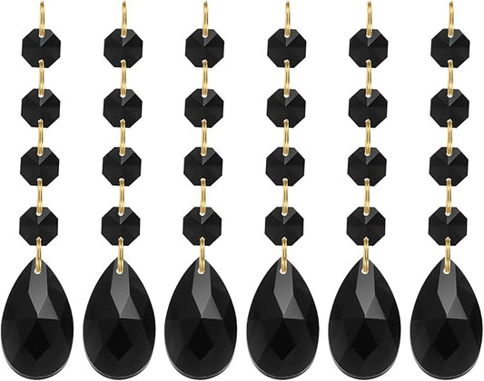 PATIKIL Teardrop Crystal Chandelier Pendants Beads, 6 Pack 120mm Length 38mm Chandelier Prisms Parts Ornaments Hanging Beads for DIY Arts Crafts Decoration, Black