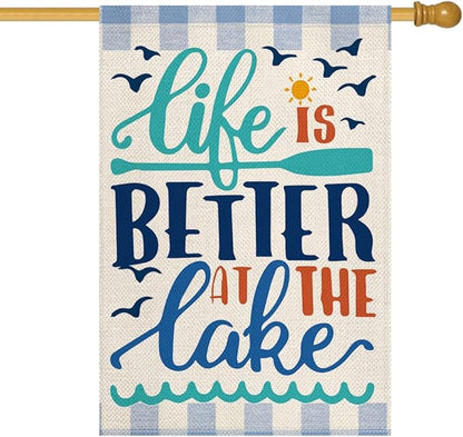 AVOIN colorlife Life Is Better At The Lake House Flag 28x40 Inch Double Sided Outside, Lakeside Holiday Yard Outdoor Decoration