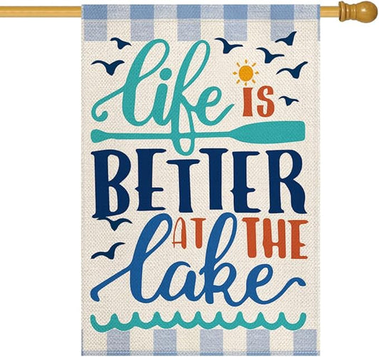 AVOIN colorlife Life Is Better At The Lake House Flag 28x40 Inch Double Sided Outside, Lakeside Holiday Yard Outdoor Decoration