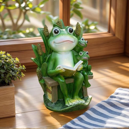 Solar Frog Garden Statue Light - Outdoor Waterproof Resin Frog Figurine with Auto Glow for Patio, Yard, Lawn Decor
