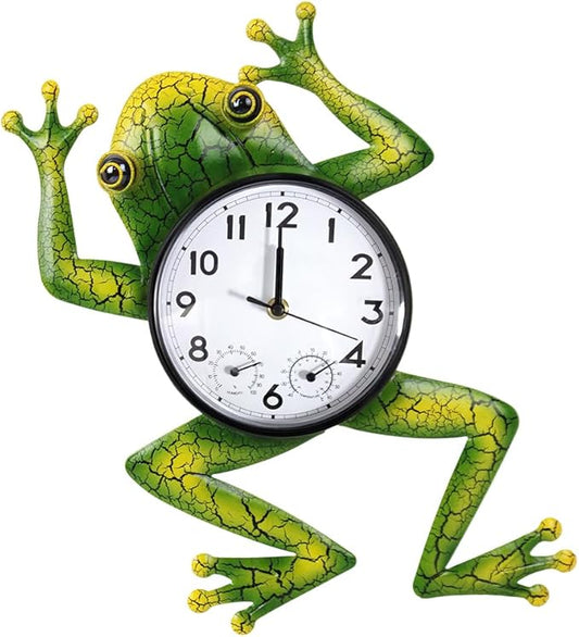 Frog Outdoor Clock with Thermometer & Humidity, Outdoor Wall Clock Silent Non-Ticking Outside Clocks for Patio, Garden, Home Decor