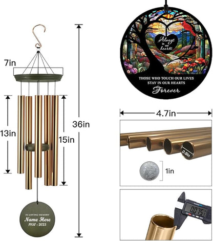 Personalized Memorial Wind Chimes, 36inch Cardinal Sympathy Wind Chime, in Loving Memory for Loss of Loved Dad/Mom, Life Tree Condolences Gifts, Forever in Heart (Produced in USA)