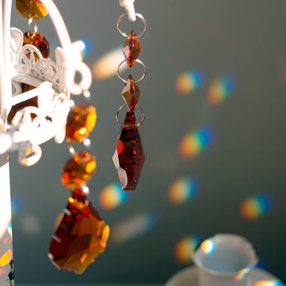 20pcs Crystal Maple Leaf Chandelier Pendant Prisms, Hanging Glass Crystals Octagon Beads for Christmas Party Decoration 38mm (Amber)