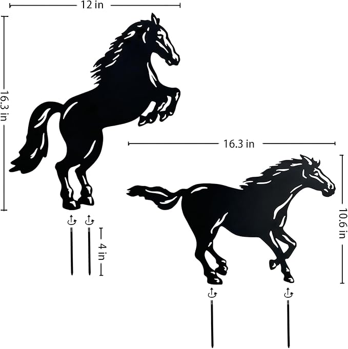 TIGGSY Horse Metal Decorative Garden Stakes Horse Gifts for Women/Men Horse Lovers Gifts Silhouette Statues for Yard Art, Outside, Patio, Outdoor Decor, Garden Decorations, Lawn Ornaments