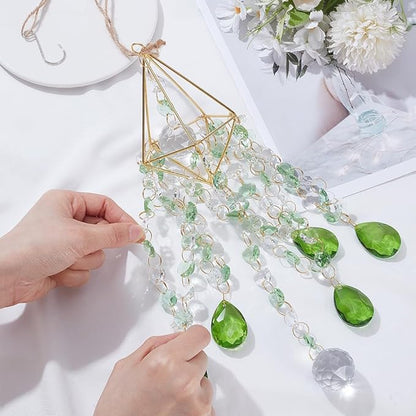 21.2In Crystal Wind Chimes Suncatcher Large Green Prism Sun Catcher Glass Octagonal Bead Chains Rainbow Maker Prisms Wind Chime for Window Hanging Ornament Home Garden Decor Indoor Outdoor
