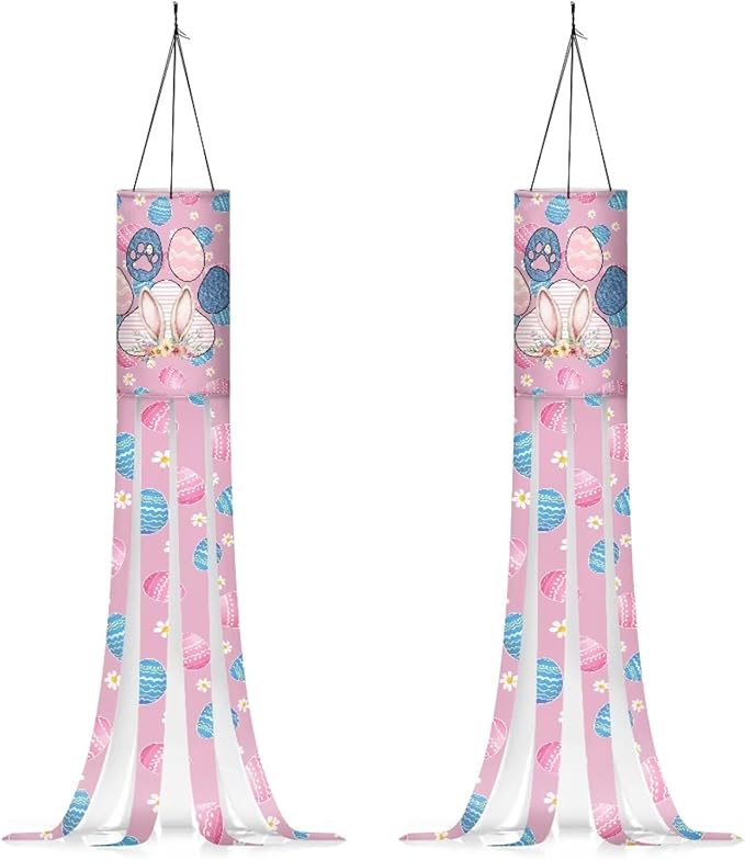 Jeiento Set of Windsock Colorful Egg Rabbit Windsock Flags for Outside Happy Easter Day Party Decor Easter Bunny Garden Flags Holiday Outdoor Hanging Decoration Lightweight 40Inch Wind Sock Flags