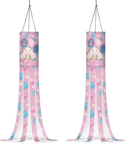 Jeiento Set of Windsock Colorful Egg Rabbit Windsock Flags for Outside Happy Easter Day Party Decor Easter Bunny Garden Flags Holiday Outdoor Hanging Decoration Lightweight 40Inch Wind Sock Flags
