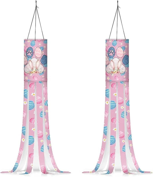 Jeiento Set of Windsock Colorful Egg Rabbit Windsock Flags for Outside Happy Easter Day Party Decor Easter Bunny Garden Flags Holiday Outdoor Hanging Decoration Lightweight 40Inch Wind Sock Flags