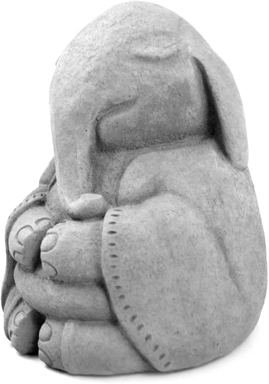 Modern Artisans Meditating Elephant - Cast Stone Garden Sculpture : Large Size, Grey Stone Finish