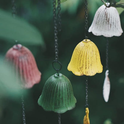 Set of 2, Japanese Traditional Lucky Small Wind Chimes for Outside, Iwachu Cast Iron Bless Wind Bell Memorial Wind Chimes Outdoor for Good Luck Garden, Patio, Balcony(Yellow and White Leaf