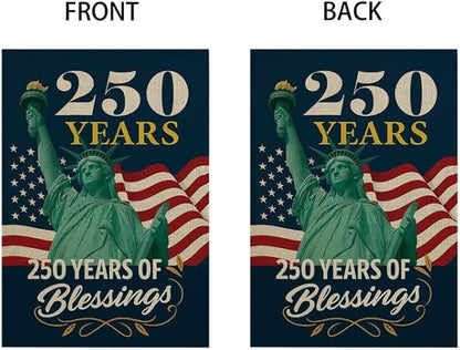 ZXvZYT 250 Years America Blessings Garden Flag,Statue of Liberty Design,USA 250th Anniversary Patriotic Design Flags Banner Double Sided Flax Outdoor Yard Decorative(12"x 18")