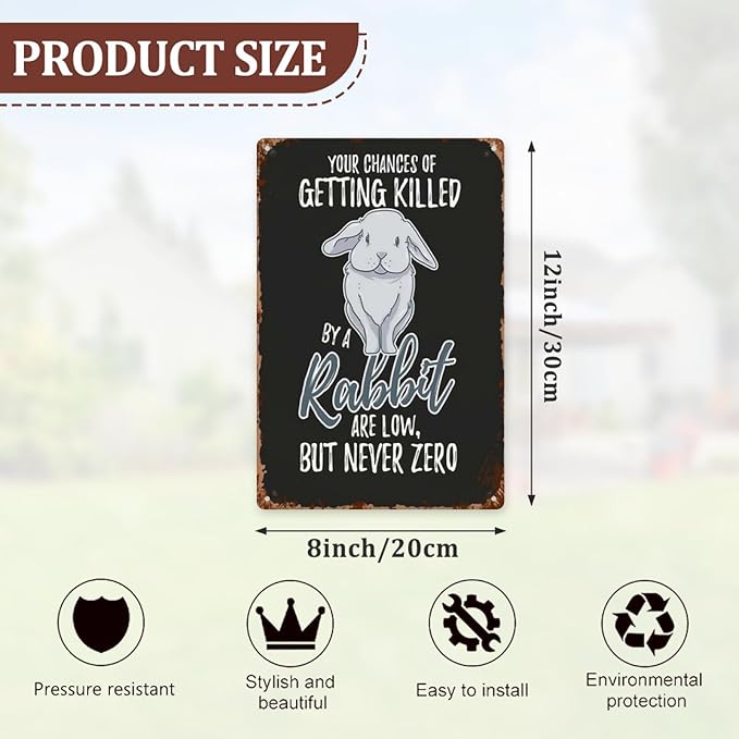 Retro Tin Metal Sign Killed By Rabbit Are Low But Never Zero Bunny 8x12 Inches Vintage Wall Decor for Home,Outdoor,Office,Yard,Kitchen,and Bathroom Funny and Motivational Quotes