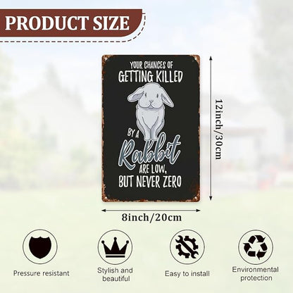 Retro Tin Metal Sign Killed By Rabbit Are Low But Never Zero Bunny 8x12 Inches Vintage Wall Decor for Home,Outdoor,Office,Yard,Kitchen,and Bathroom Funny and Motivational Quotes