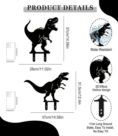 Large 14.56" Metal Garden Decor, 2 Pack Weather-Proof Dinosaur Statue, Dino Silhouette Garden Sculptures & Statues Stakes for Outdoor Lawn, Patio, Flower Beds, Ideal Gardening & Country Gifts