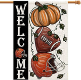 Fall Football Welcome House Flags 28x40 Inch Double Sided, Pumpkin Autumn Sports Game Day Sign Thanksgiving Seasonal Yard Outside Decor DF330-28