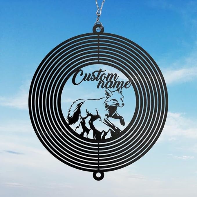 Personalized Fox Metal Wind Spinner, Custom Hanging Decoration for Outdoor Spaces, Kinetic Wildlife Ornament, Rustic Garden Gift (Fox Garden Wind Spinner)