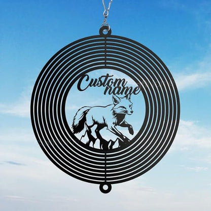 Personalized Fox Metal Wind Spinner, Custom Hanging Decoration for Outdoor Spaces, Kinetic Wildlife Ornament, Rustic Garden Gift (Fox Garden Wind Spinner)
