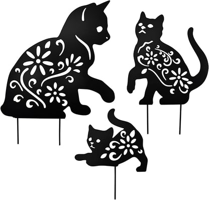 MrMrKura 3 Pack Metal Cat Stakes Garden Decor Stakes Black Cat Silhouette Statue for Outside Metal Decorative Ornaments for Outdoor Garden Home Patio Yard Decor (3 Cats)