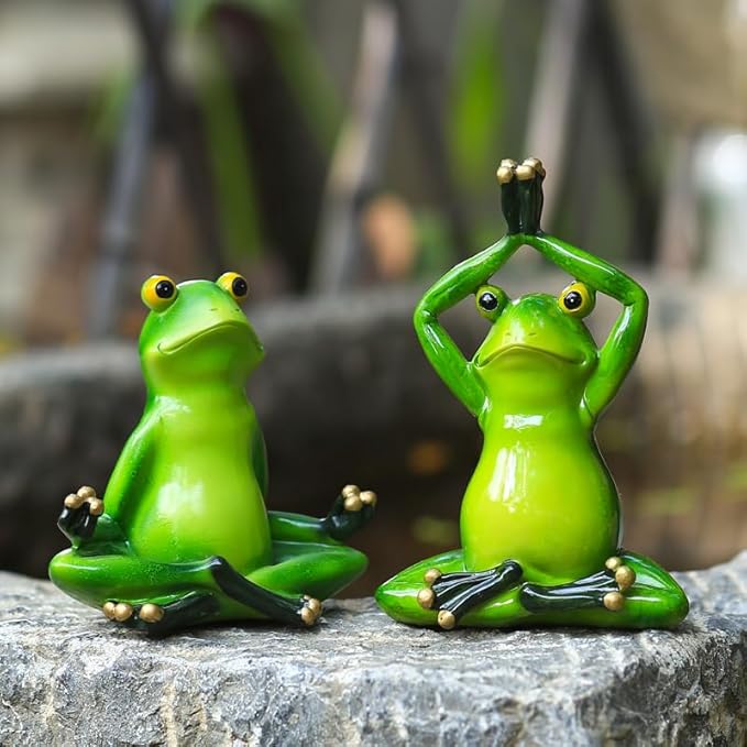 Yoga Frog Statue Outdoor Decor for Garden, 4.05" Fairy Yard Figurines Home Sculptures for Lawn Patio Front Porch Backyard