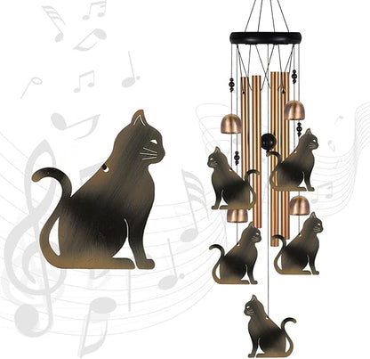 Bronze Cat Wind Chime, Gifts for Mom, Home, Garden, Balconies, Rooms, Patio, Indoor, Outdoor Cat Decoration, Cat Chimes, With 4 Aluminum Tubes 5 Cats Wind Chimes, Cat Wind Catcher, Cat Wind Bell Decor