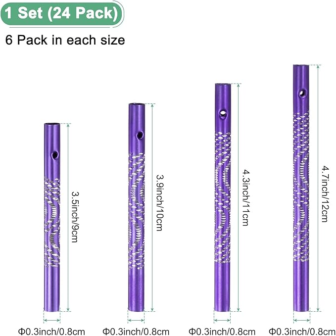 M METERXITY 24-Pack Wind Chime Tubes, 4 Sizes Aluminum Metal Wind Bell Empty Tubes for Outside/Adults Arts and Crafts/DIY [Purple]