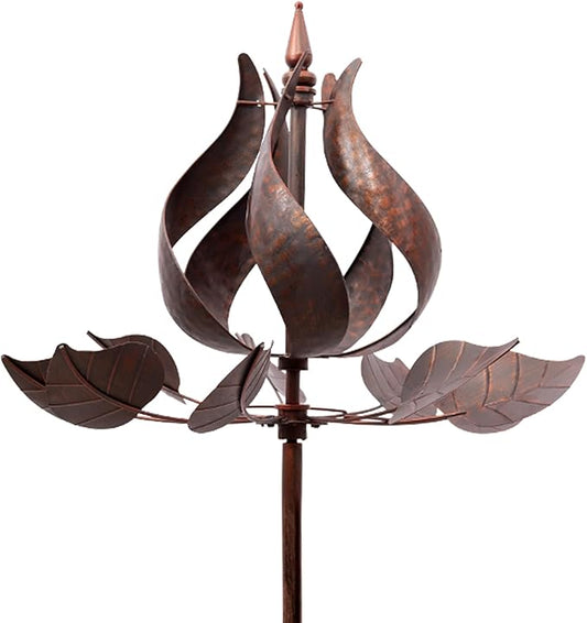 Wind Spinners Outdoor - Large Tulip Metal Bronze Color Wind Sculptures & Spinner, Kinetic Gift Ideal Windmill Decor for Garden and Yard (75 inch Height)