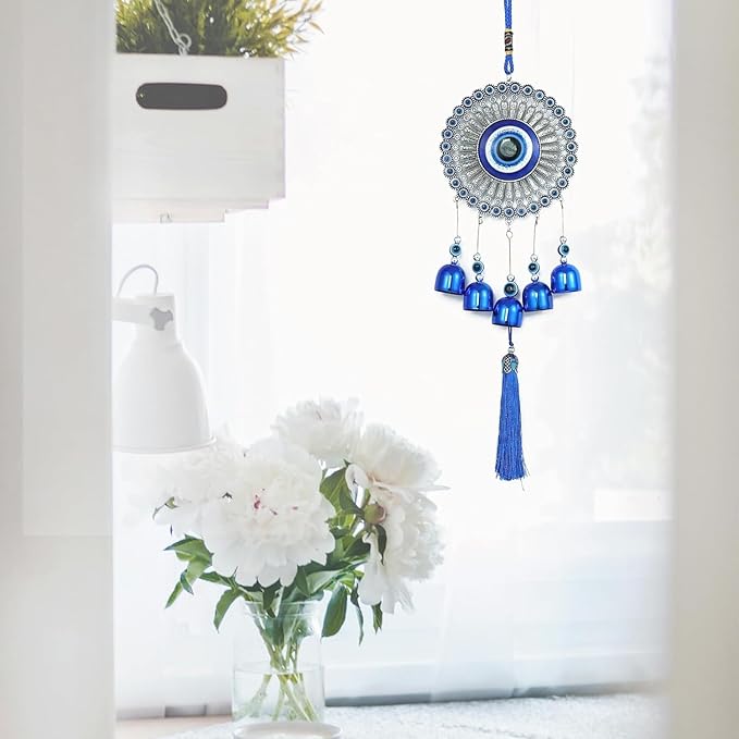 Creative Handmade Alloy Wind Chime Evil Eye Butterfly Sunflower Talisman Pendant Handmade Good Luck Charm, Car Kitchen Home Garden Patio Office (1pc Evil Eye)