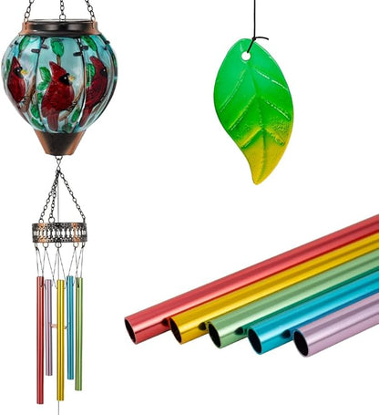 Starsoul Solar Wind Chimes for Outside, Cardinal Hot Air Balloon with Flickering Flame Solar Wind Chime, Glass Windchimes Outdoors Garden Decor, Gift for Mother's Day Mom Grandma