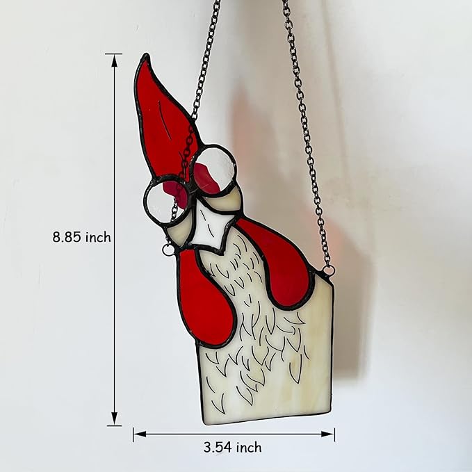 Peeping Rooster Stained Glass Window Hanging, Chicken Gifts for Women Mom Grandma Wife, Chicken Kitchen Decor, Funny Window Corner Hanging Rooster Decor Staring