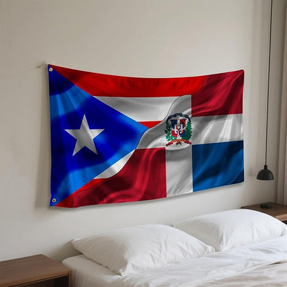 Puerto Rican Puerto Rico And Dominican Republic Flag 3x5 Ft Double-Sided Printed Indoor/Outdoor Flag Polyester Fabric Decorative Banner With 2 Brass Grommets 3x5 Foot National Flags For Outside