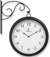 Large Metal Double Sided Wall Clock 13.4" - Decorative Indoor Outdoor Double Sided Clock - Easy to Read, Hanging Train Station Style for Patio, Garden, Office - Antique Style Outside Corner Wall Decor
