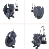 AKV Solar Gargoyle Statues Outdoor with Light, Funny Gothic Garden Decor, 8.26 inch Sitting Winged Gargoyle Sculpture for Yard Patio Lawn Ornament Decorations, Handmade Resin Garden Trolls Figurines