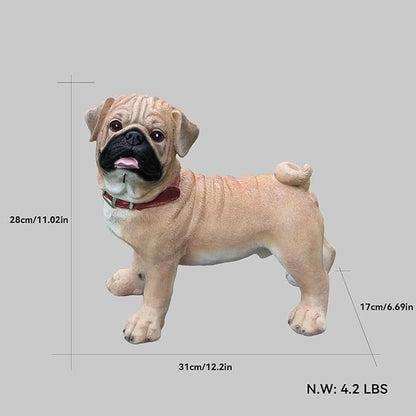 Pug Dog Garden Statue with Solar Lantern & Welcome Sign, 11" Cute Resin Animal Figurine Outdoor Decor, Weatherproof Pet Sculpture for Patio Yard Porch Lawn, Dog Lover Gifts (4.2 LBS)