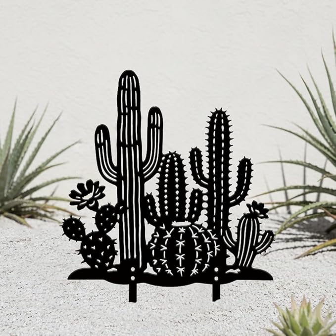 SUPERDANT Metal Cactus Garden Decor for Outside Plant Yard Stakes for Decorations Outdoor Statues Iron Art Stake Decorative Silhouette Lawn Ornament Patio Porch Farmhouse Decoration Gifts
